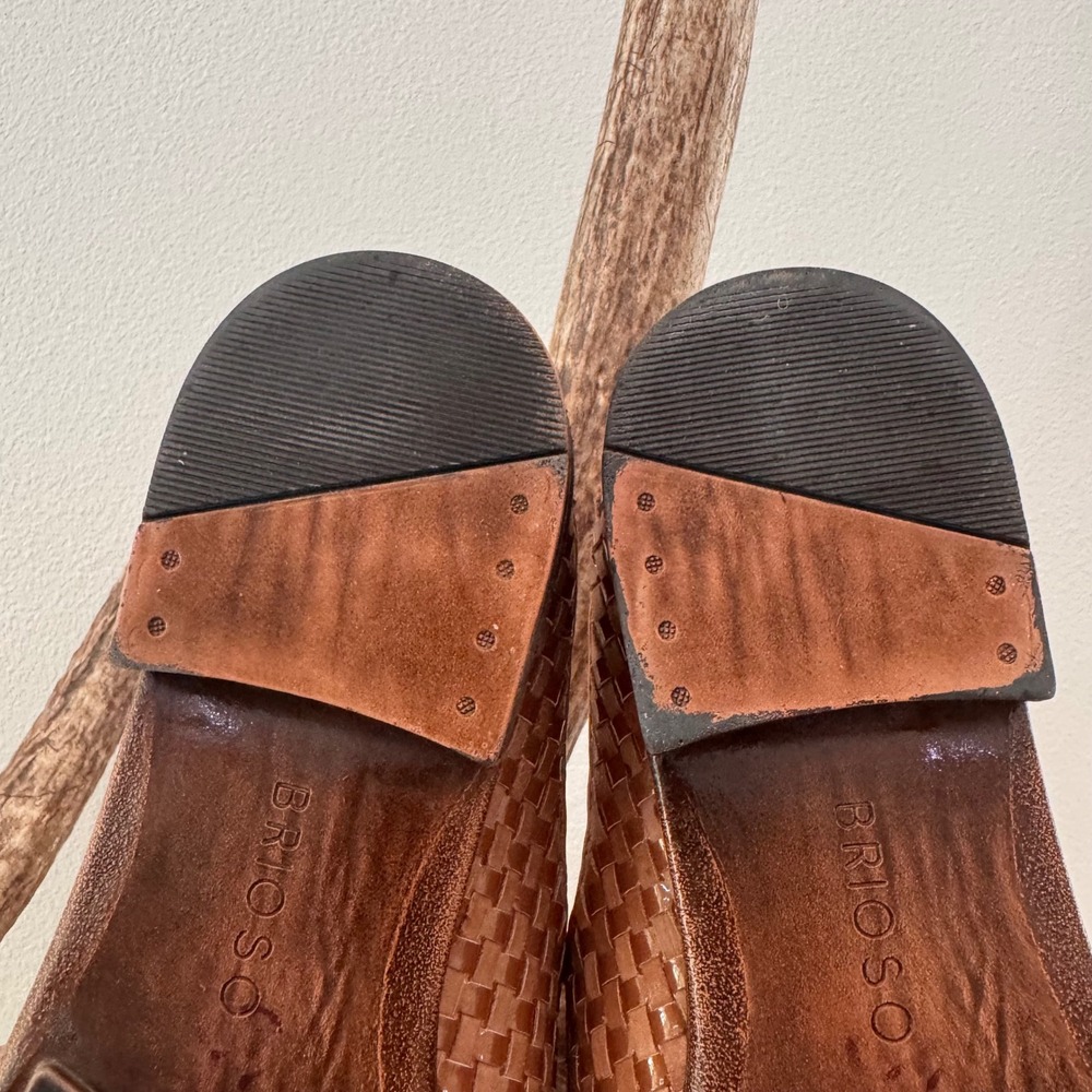 Brioso Fern Woven Leather Women's Mules Tan Brown Slip On Shoes Size 9.5M Brazil - Picture 6 of 8